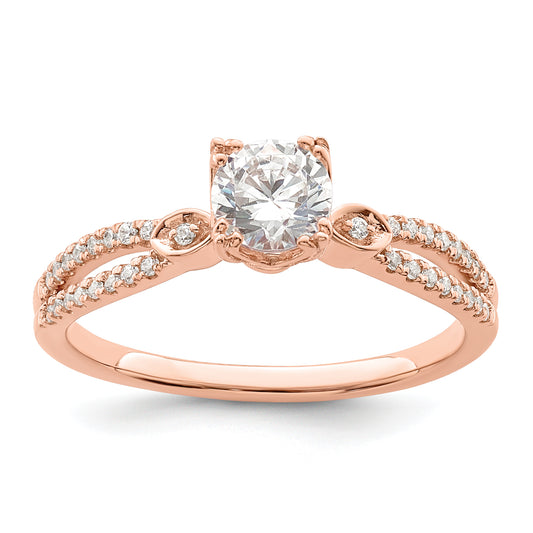 14K Rose Gold 2 Row (Holds 1/2 Carat (5.2mm) Round Center) 1/8 Diamond Semi Mount Engagment Ring