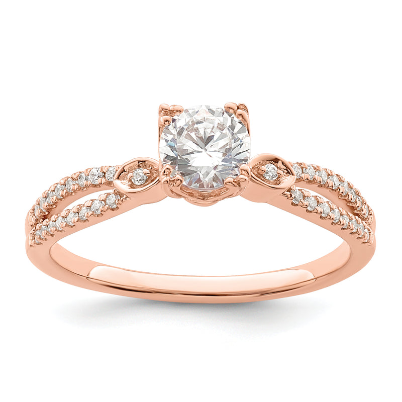 14K Rose Gold 2 Row (Holds 1/2 Carat (5.2mm) Round Center) 1/8 Diamond Semi Mount Engagment Ring