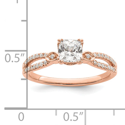 14K Rose Gold Split Shank (Holds 1/2 Carat (4.9mm) Cushion Center) 1/8 Diamond Semi Mount Engagement Ring