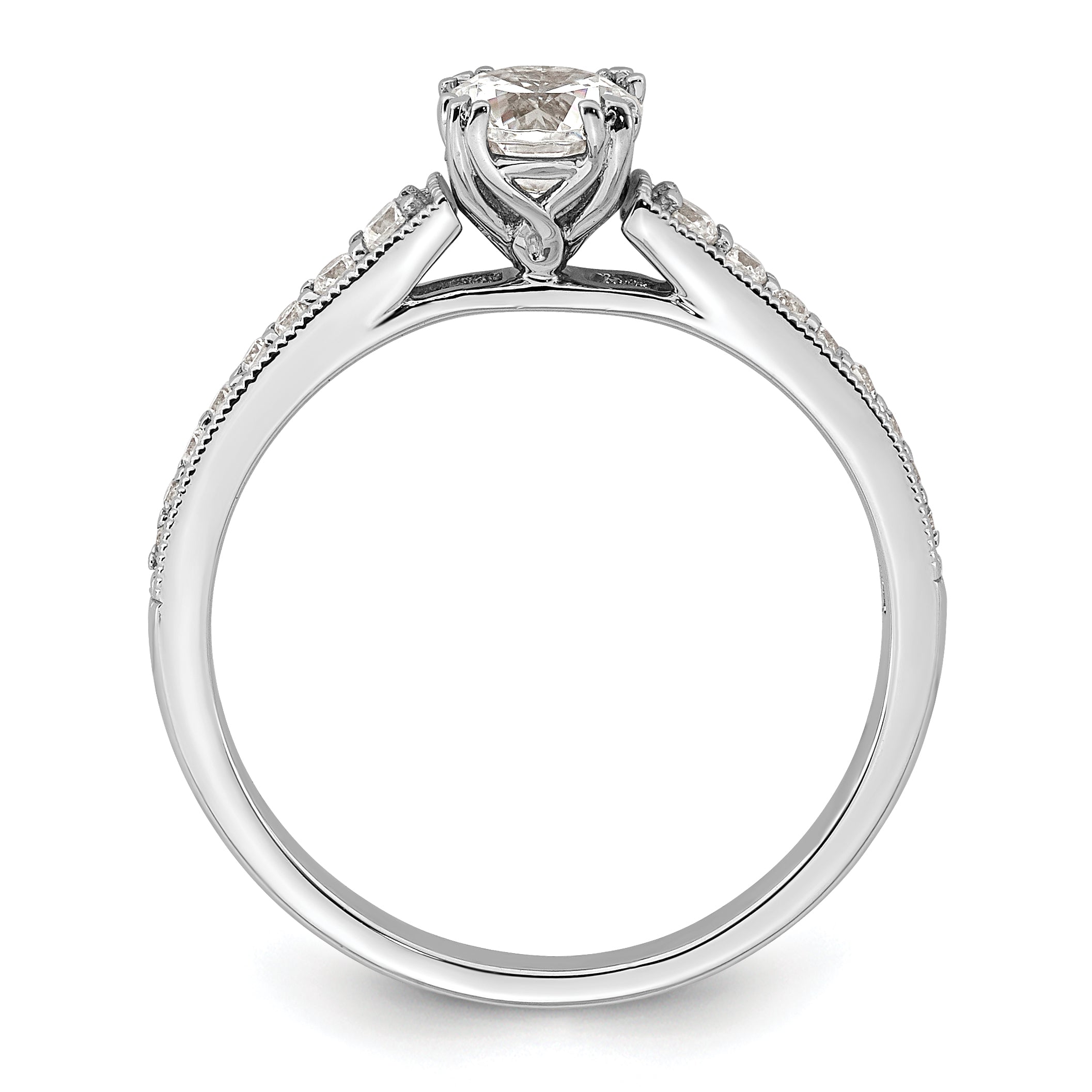 14K White Gold (Holds 1/2 Carat (5.2mm) Round Center) 1/6 Diamond Semi Mount Engagement Ring