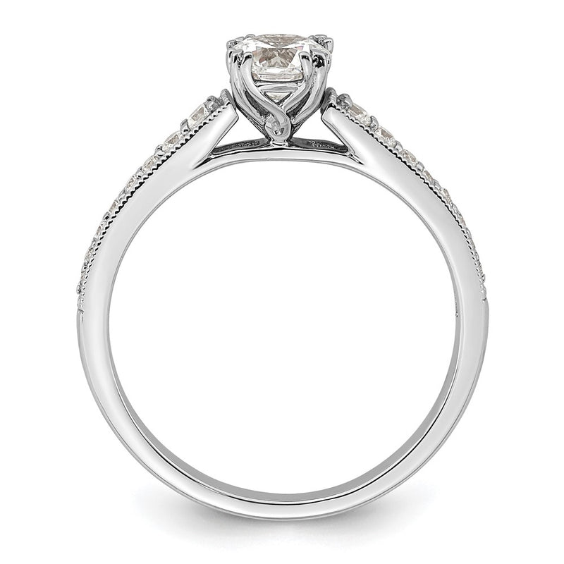 14K White Gold (Holds 1/2 Carat (5.2mm) Round Center) 1/6 Diamond Semi Mount Engagement Ring