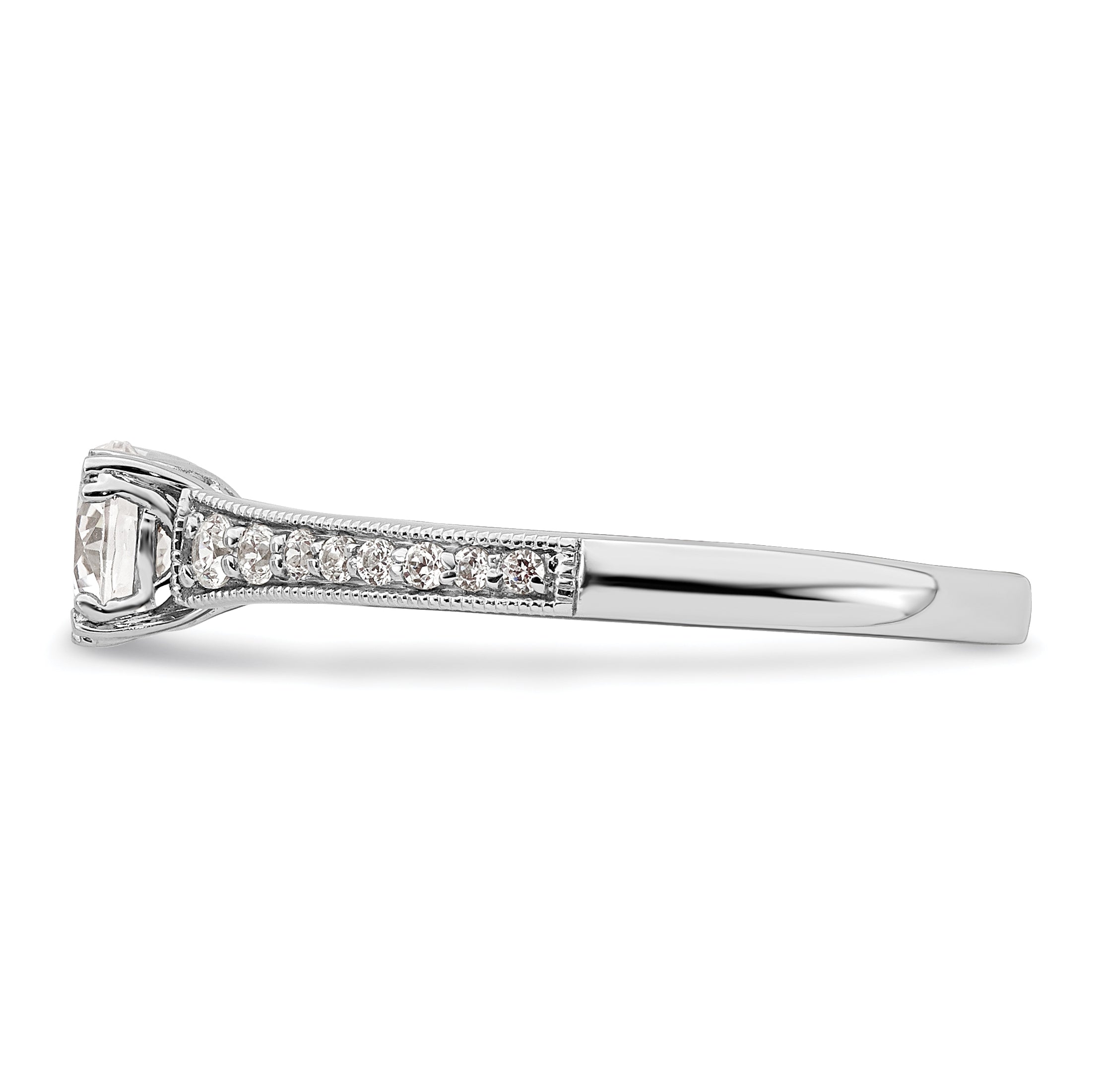 14K White Gold (Holds 1/2 Carat (5.2mm) Round Center) 1/6 Diamond Semi Mount Engagement Ring