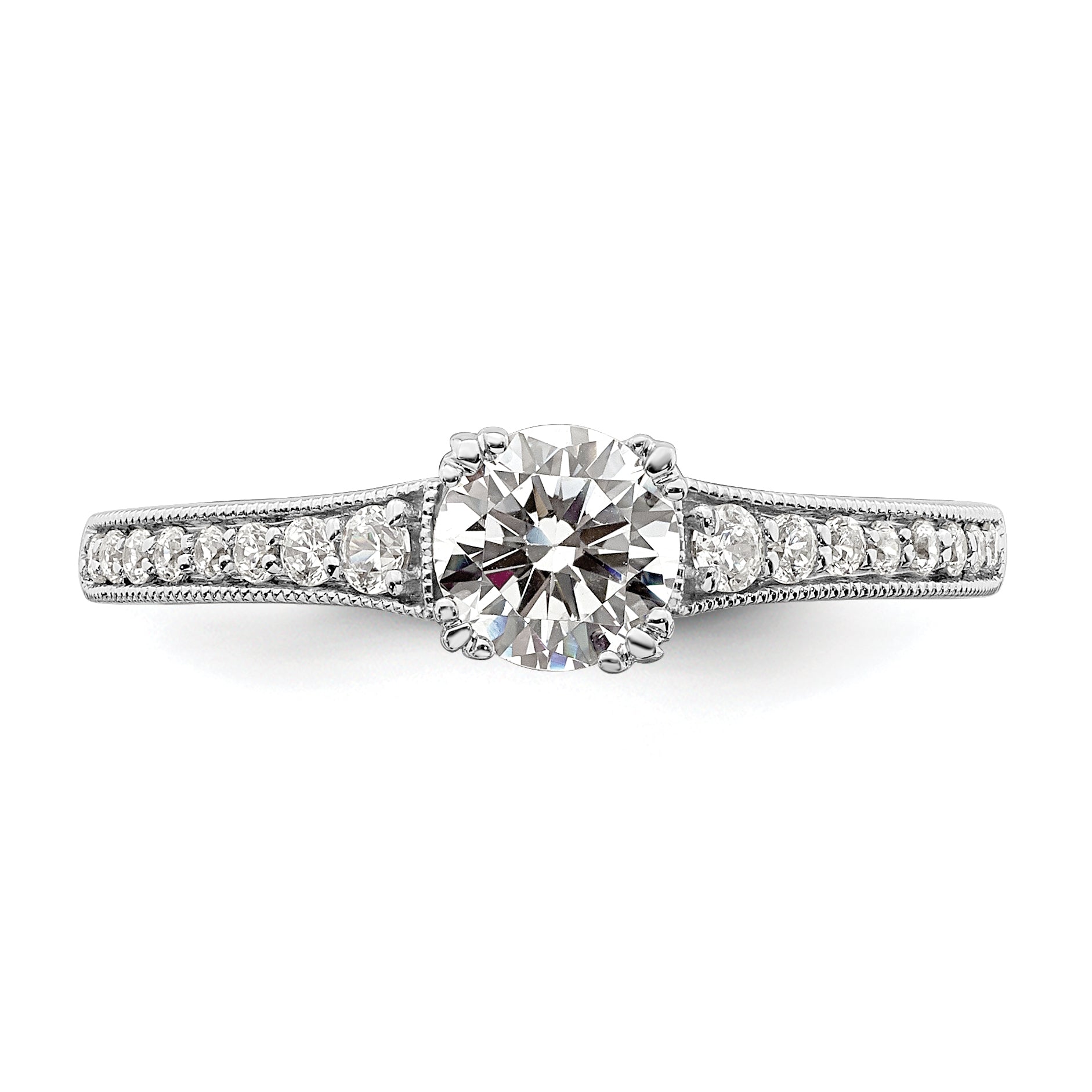 14K White Gold (Holds 1/2 Carat (5.2mm) Round Center) 1/6 Diamond Semi Mount Engagement Ring