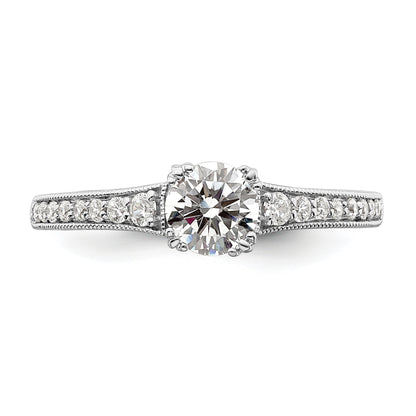 14K White Gold (Holds 1/2 Carat (5.2mm) Round Center) 1/6 Diamond Semi Mount Engagement Ring