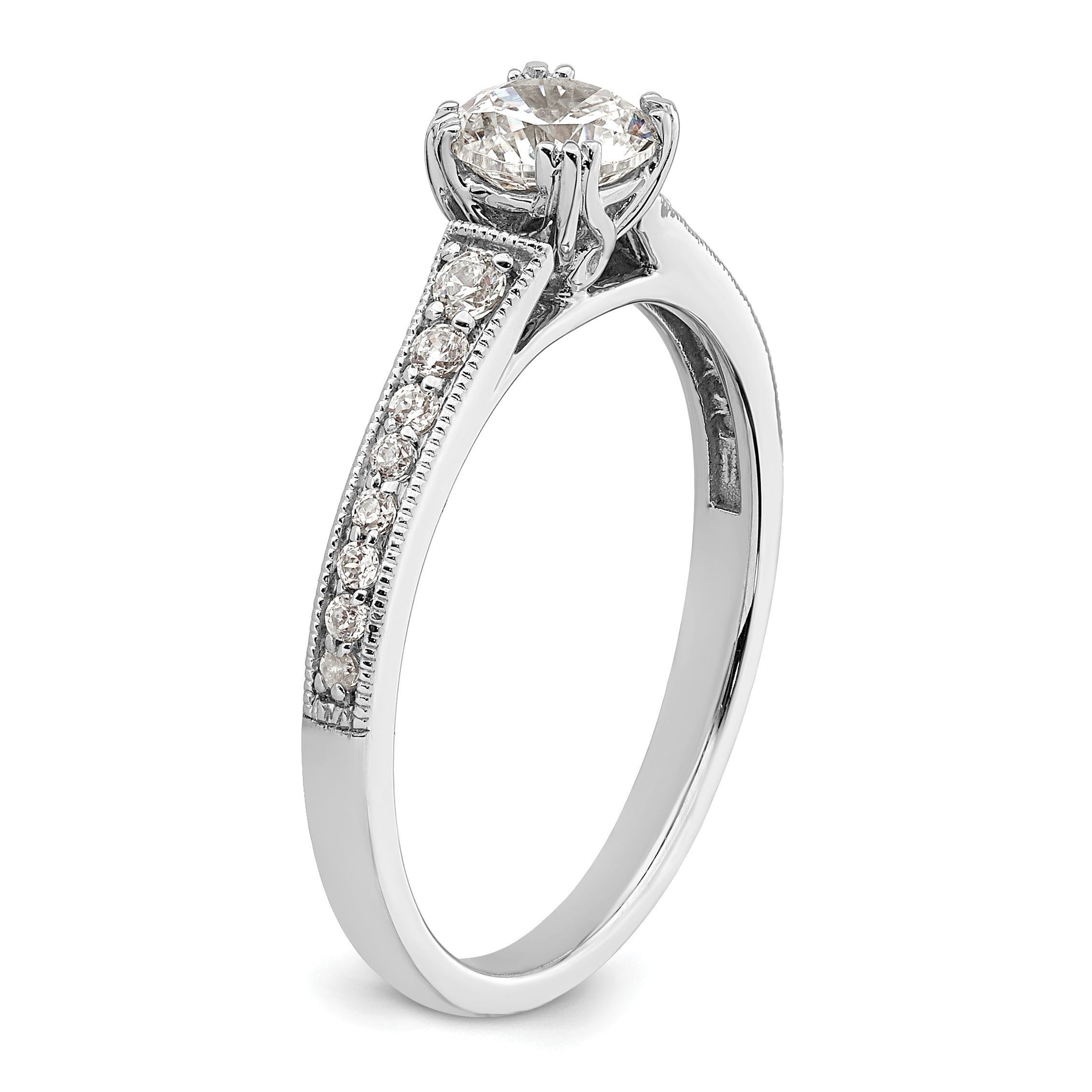 14K White Gold (Holds 1/2 Carat (5.2mm) Round Center) 1/6 Diamond Semi Mount Engagement Ring