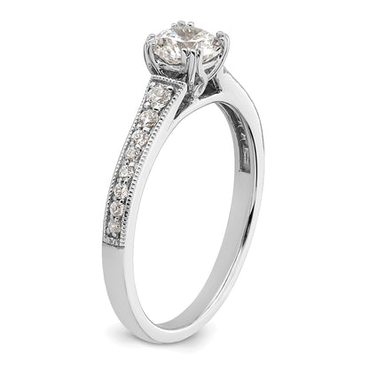 14K White Gold (Holds 1/2 Carat (5.2mm) Round Center) 1/6 Diamond Semi Mount Engagement Ring