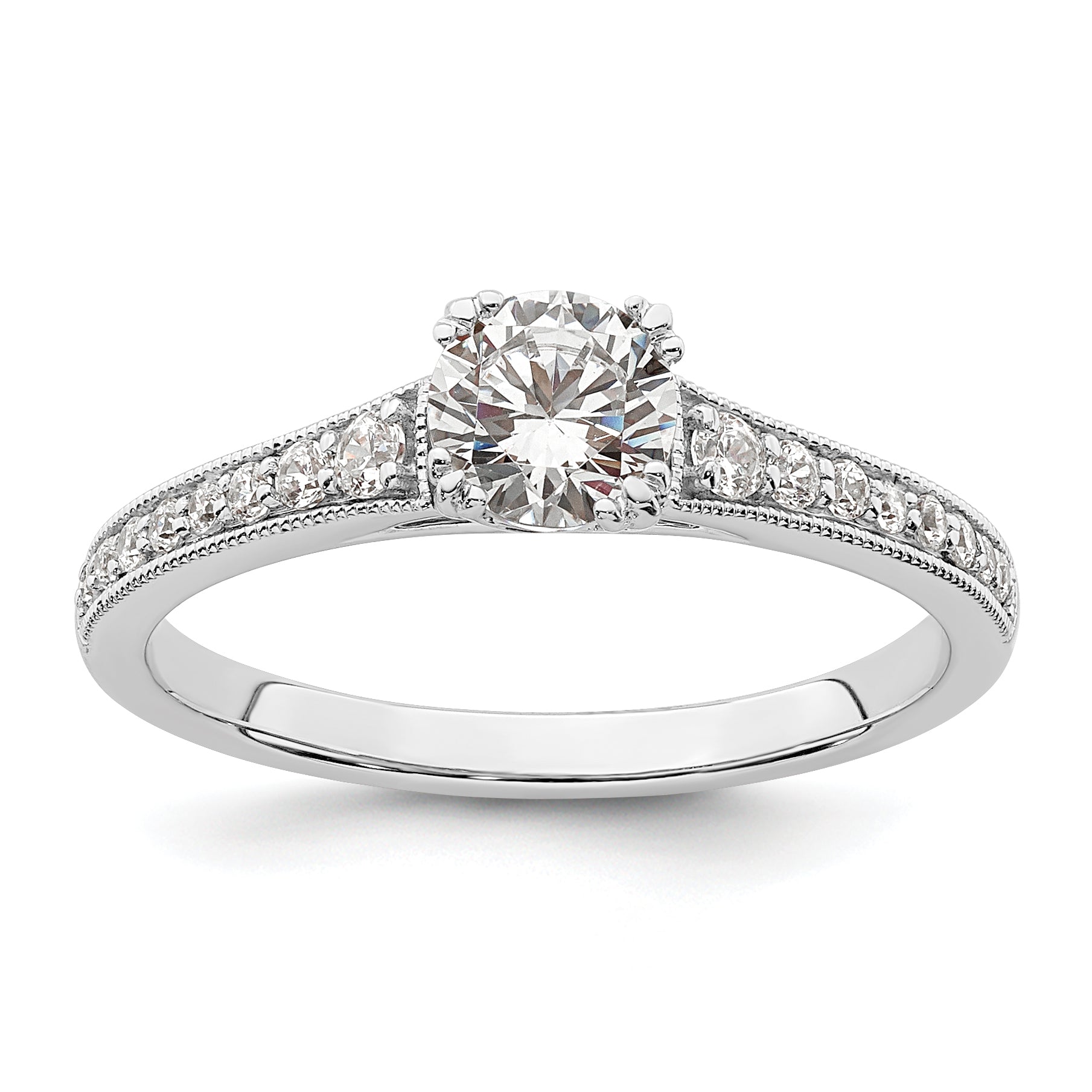 14K White Gold (Holds 1/2 Carat (5.2mm) Round Center) 1/6 Diamond Semi Mount Engagement Ring