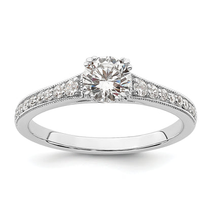 14K White Gold (Holds 1/2 Carat (5.2mm) Round Center) 1/6 Diamond Semi Mount Engagement Ring
