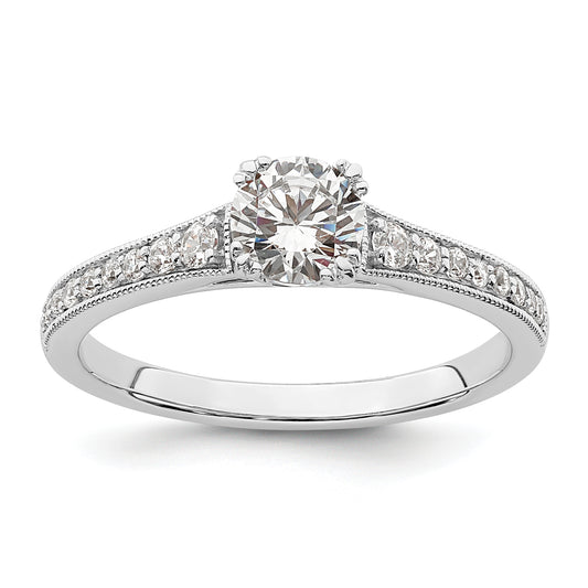 14K White Gold (Holds 1/2 Carat (5.2mm) Round Center) 1/6 Diamond Semi Mount Engagement Ring