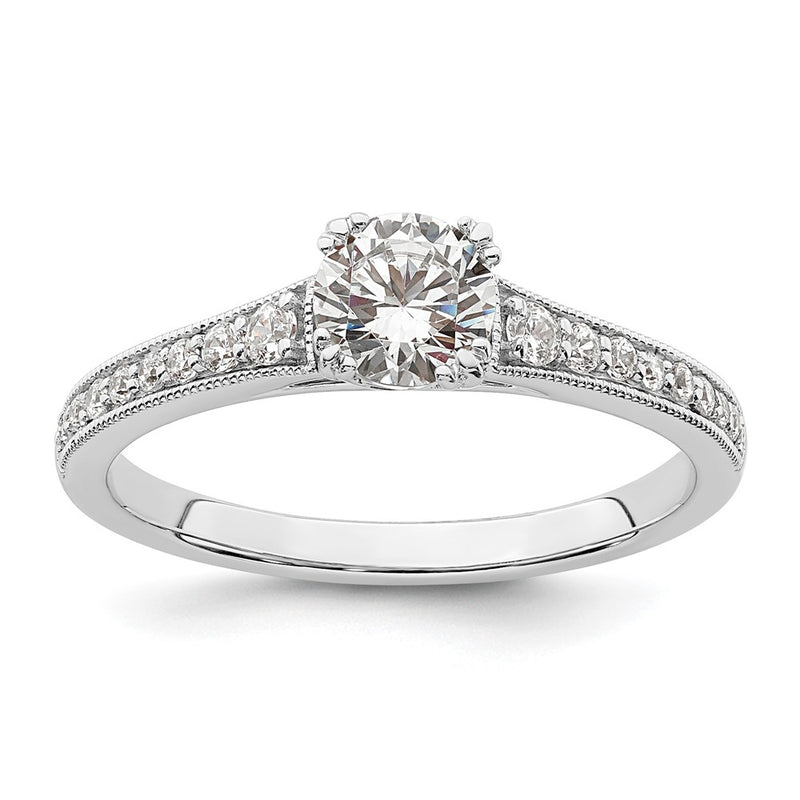 14K White Gold (Holds 1/2 Carat (5.2mm) Round Center) 1/6 Diamond Semi Mount Engagement Ring