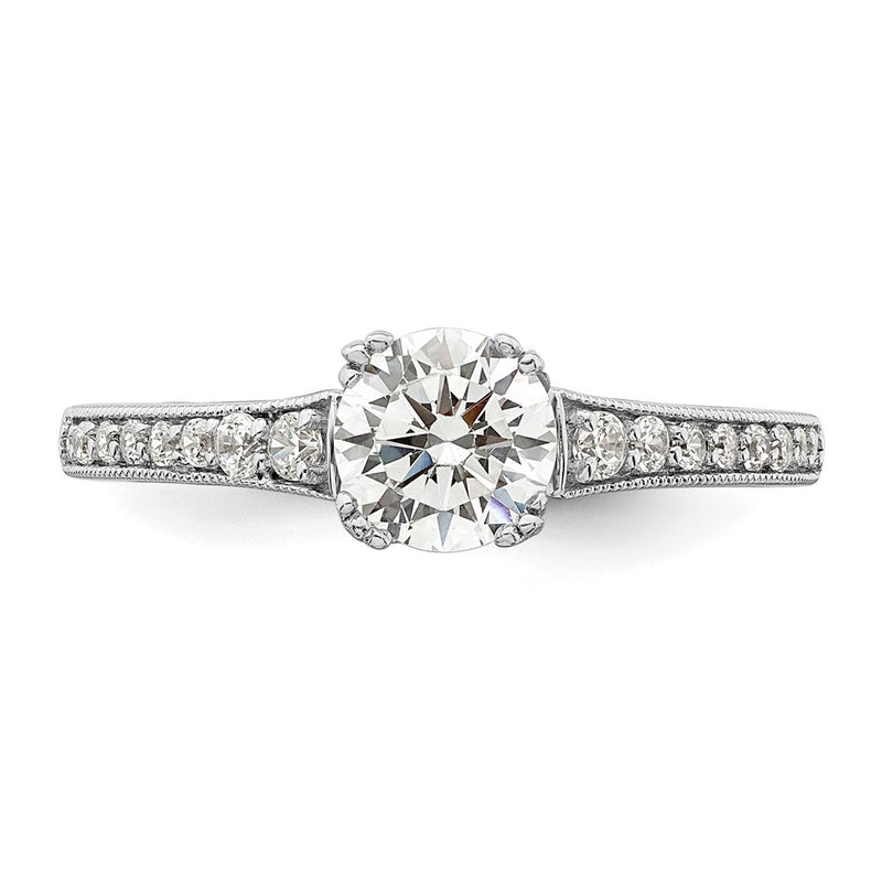 14K White Gold (Holds 3/4 carat (5.8mm) Round Center) 1/6 carat Diamond Semi-Mount Engagement Ring