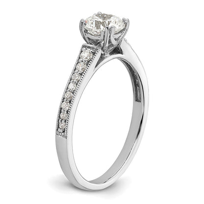 14K White Gold (Holds 3/4 carat (5.8mm) Round Center) 1/6 carat Diamond Semi-Mount Engagement Ring