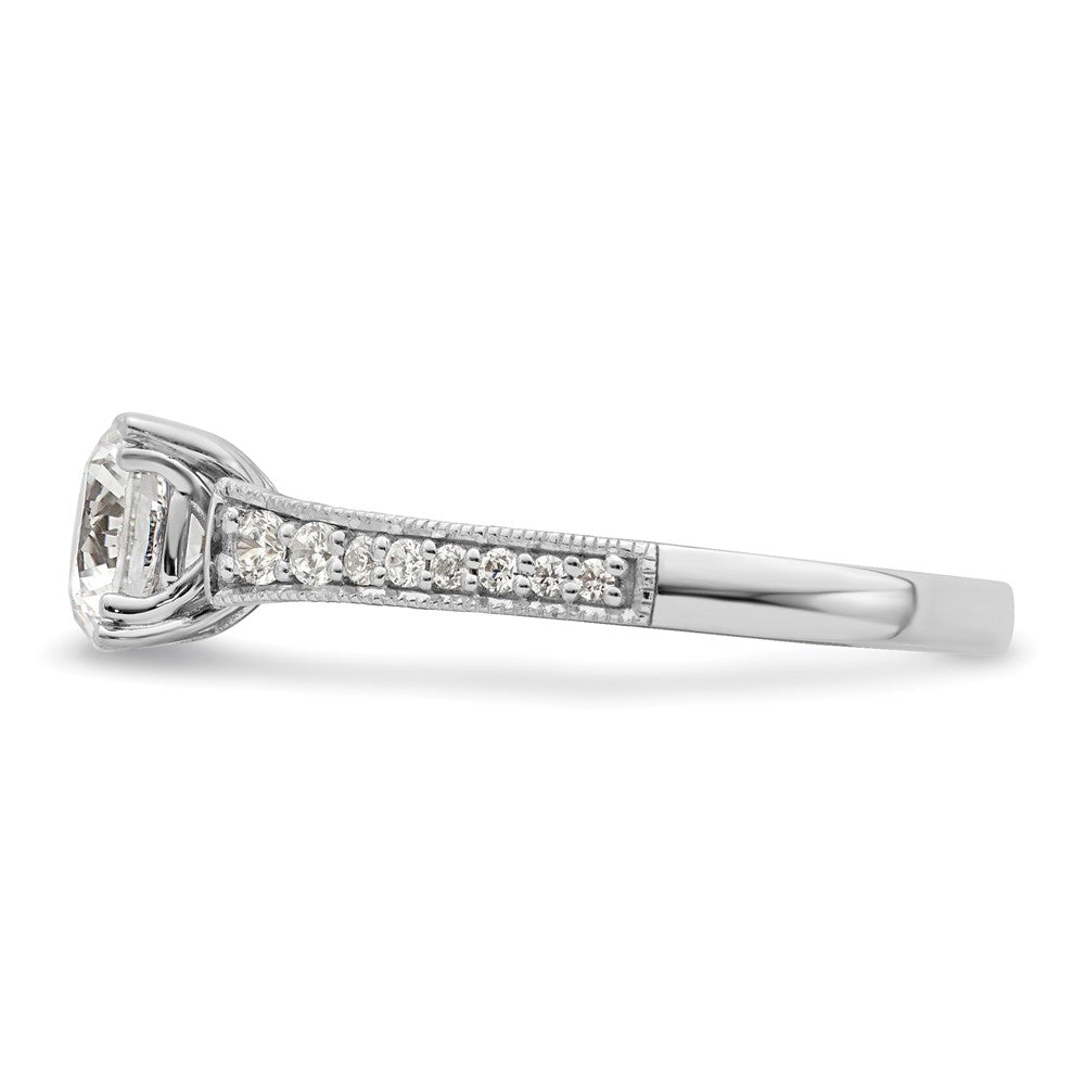 14K White Gold (Holds 1 carat (6.5mm) Round Center) 1/5 carat Diamond Semi-Mount Engagement Ring