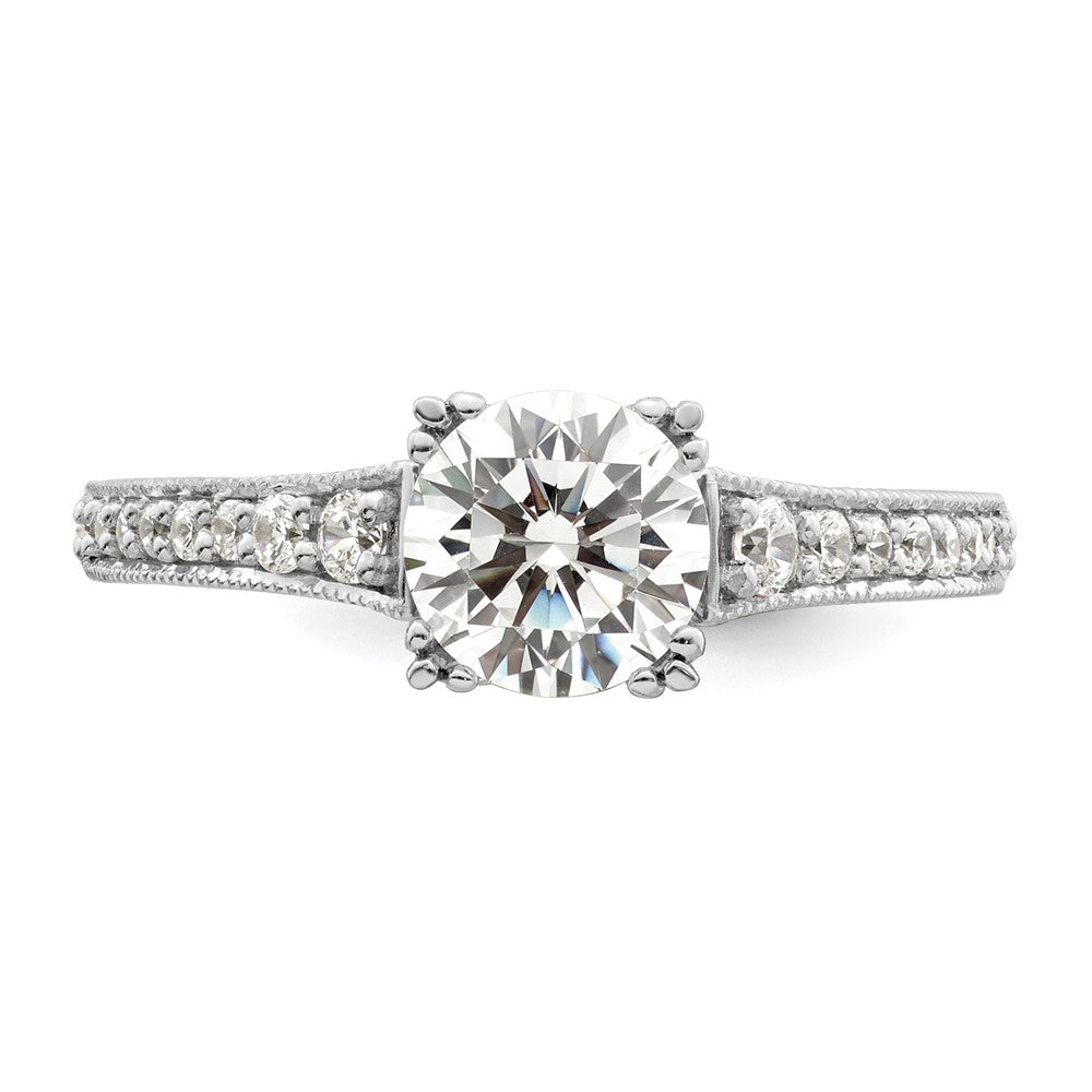 14K White Gold (Holds 1 carat (6.5mm) Round Center) 1/5 carat Diamond Semi-Mount Engagement Ring