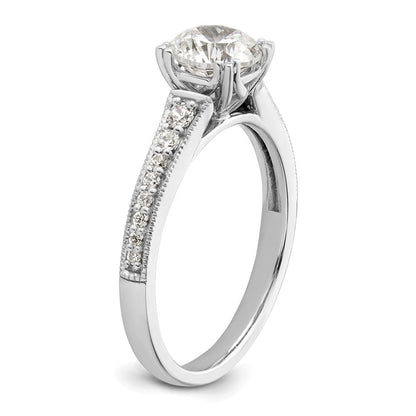 14K White Gold (Holds 1 carat (6.5mm) Round Center) 1/5 carat Diamond Semi-Mount Engagement Ring