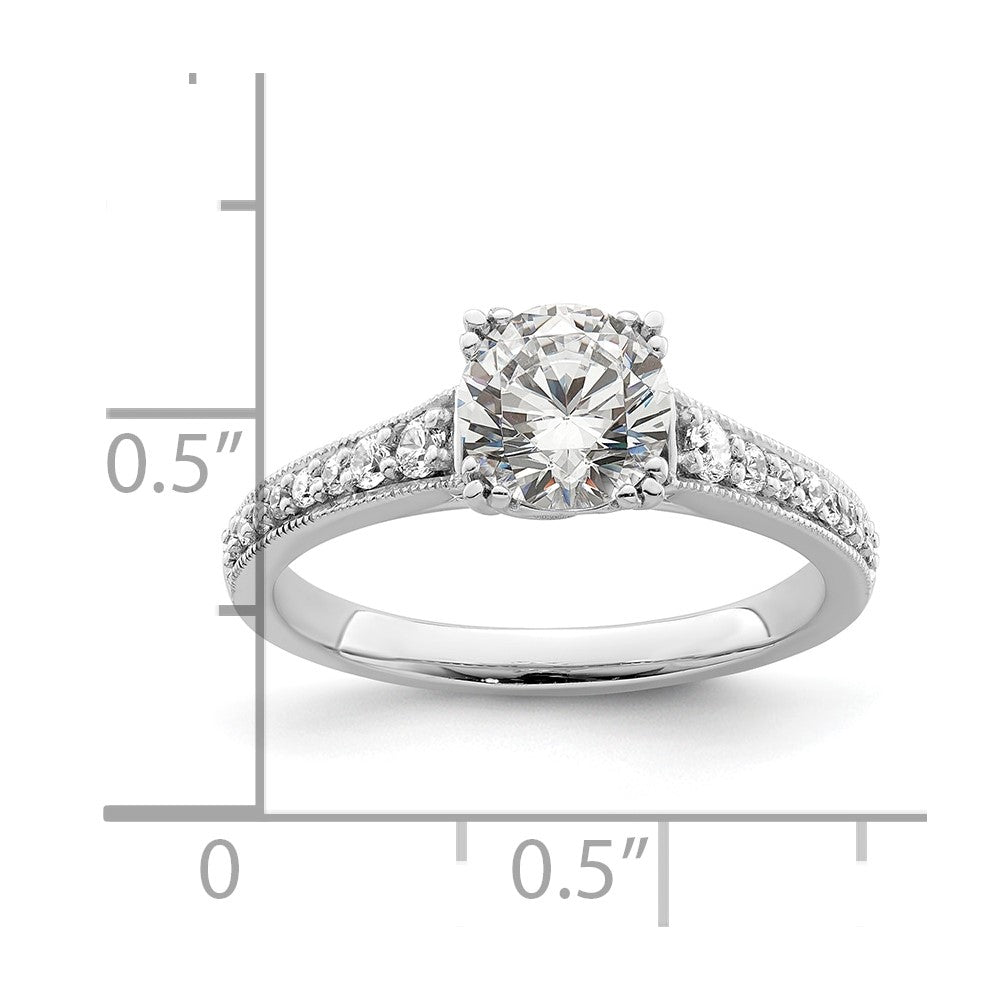 14K White Gold (Holds 1 carat (6.5mm) Round Center) 1/5 carat Diamond Semi-Mount Engagement Ring
