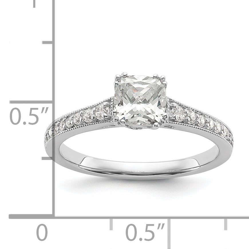 14K White Gold (Holds 3/4 Carat (5.4mm) Cushion Center) 1/6 Diamond Semi Mount Engagement Ring