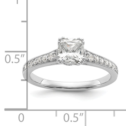 14K White Gold (Holds 3/4 Carat (5.4mm) Cushion Center) 1/6 Diamond Semi Mount Engagement Ring