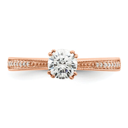 14K Rose Gold (Holds 1/2 Carat (5.2mm) Round Center) 1/15 Diamond Semi Mount Engagement Ring