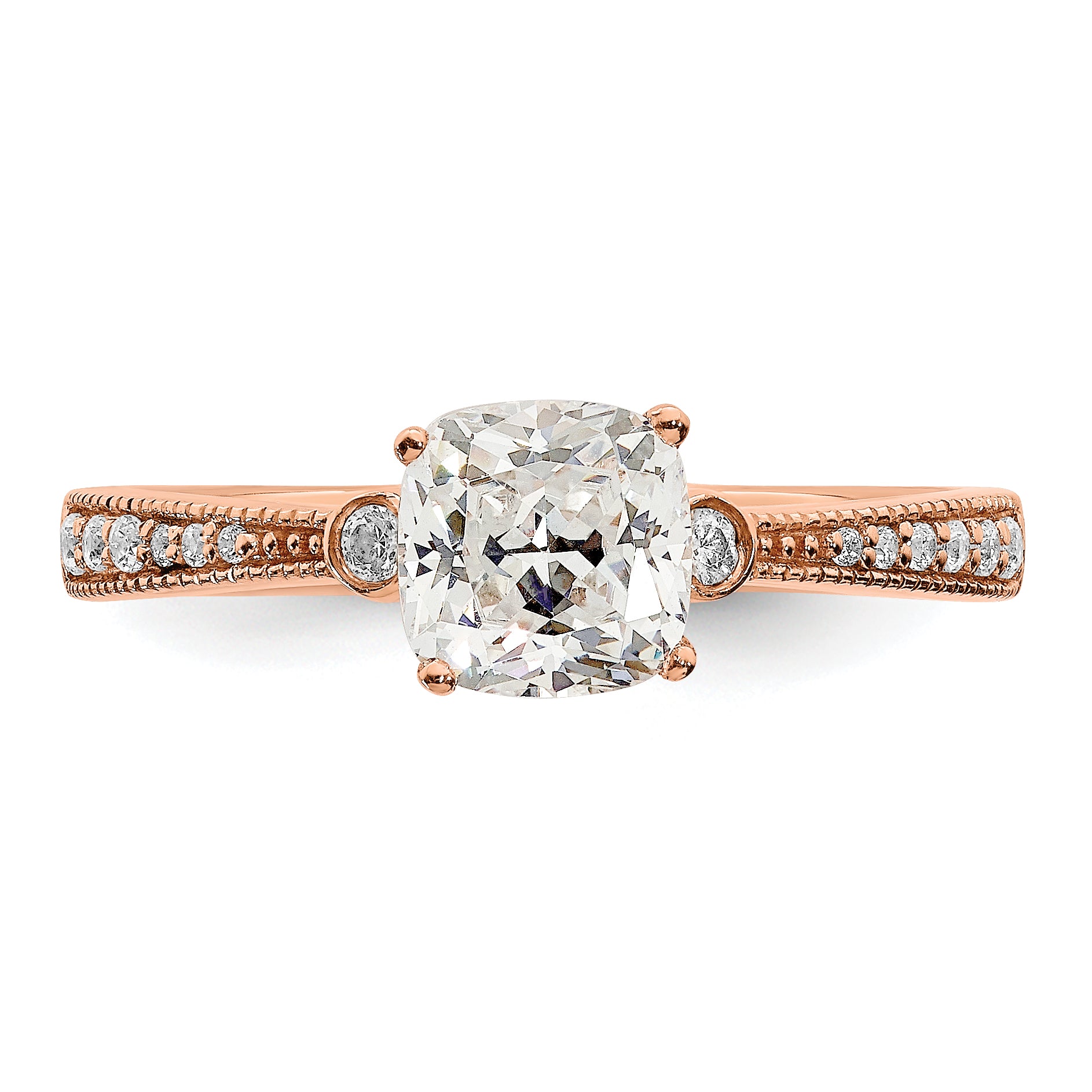 14K Rose Gold (Holds 1 Carat (6.00mm) Cushion Center) 1/15 Diamond Semi Mount Engagement Ring