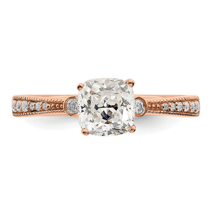 14K Rose Gold (Holds 1 Carat (6.00mm) Cushion Center) 1/15 Diamond Semi Mount Engagement Ring