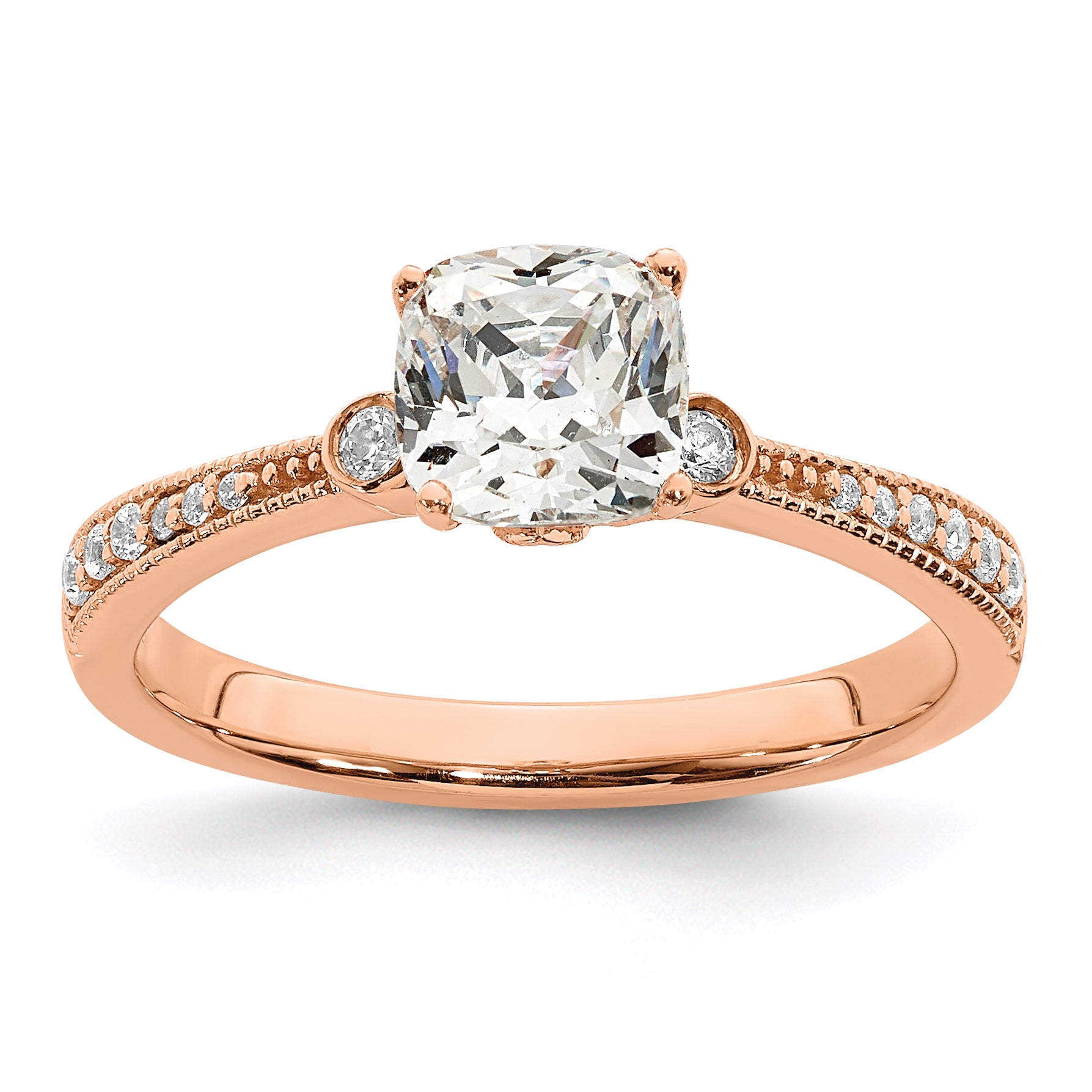 14K Rose Gold (Holds 1 Carat (6.00mm) Cushion Center) 1/15 Diamond Semi Mount Engagement Ring