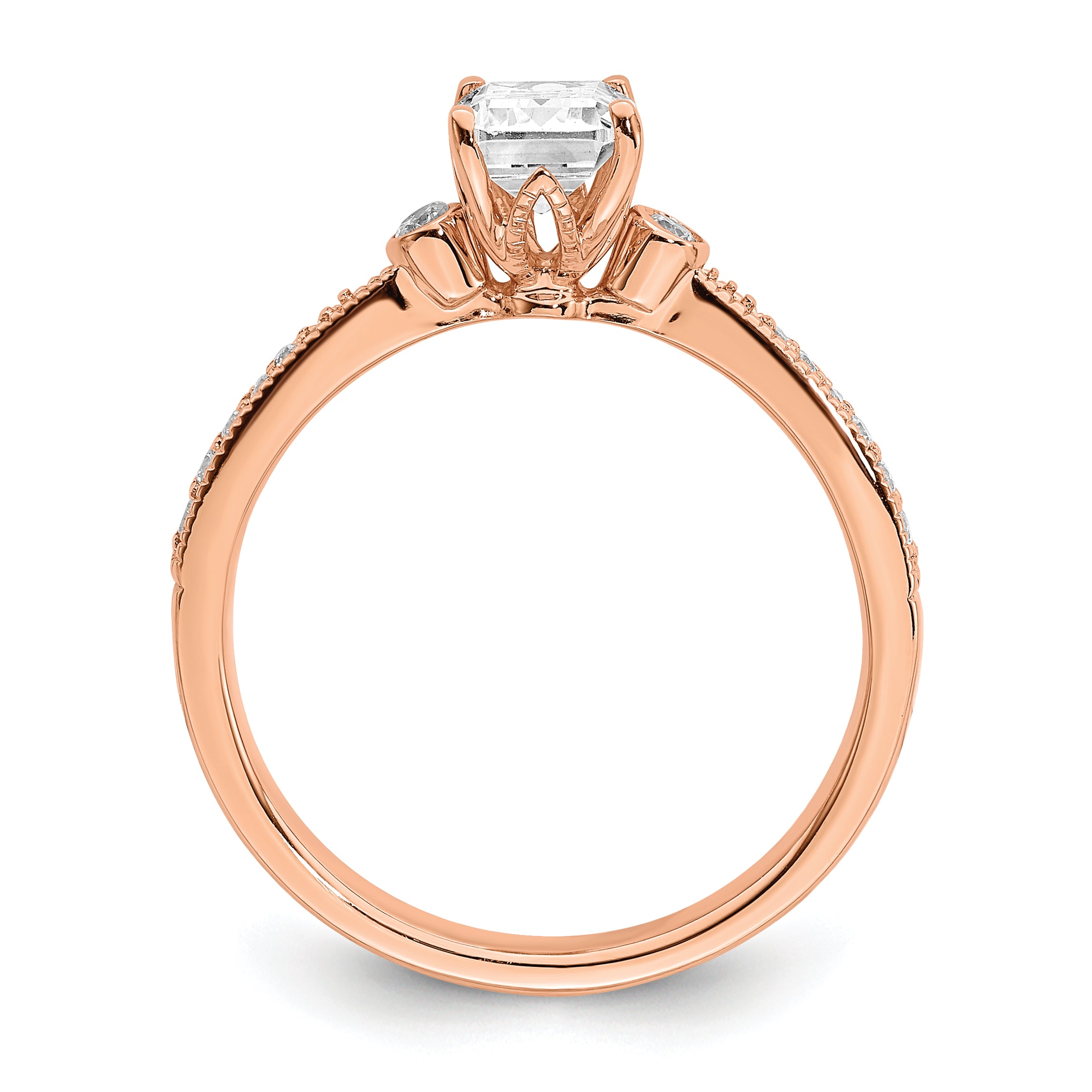 14K Rose Gold (Holds 1 Carat (6.9X5.2mm) Emerald Cut Center) 1/15 Diamond Semi Mount Engagement Ring