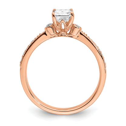 14K Rose Gold (Holds 1 Carat (6.9X5.2mm) Emerald Cut Center) 1/15 Diamond Semi Mount Engagement Ring