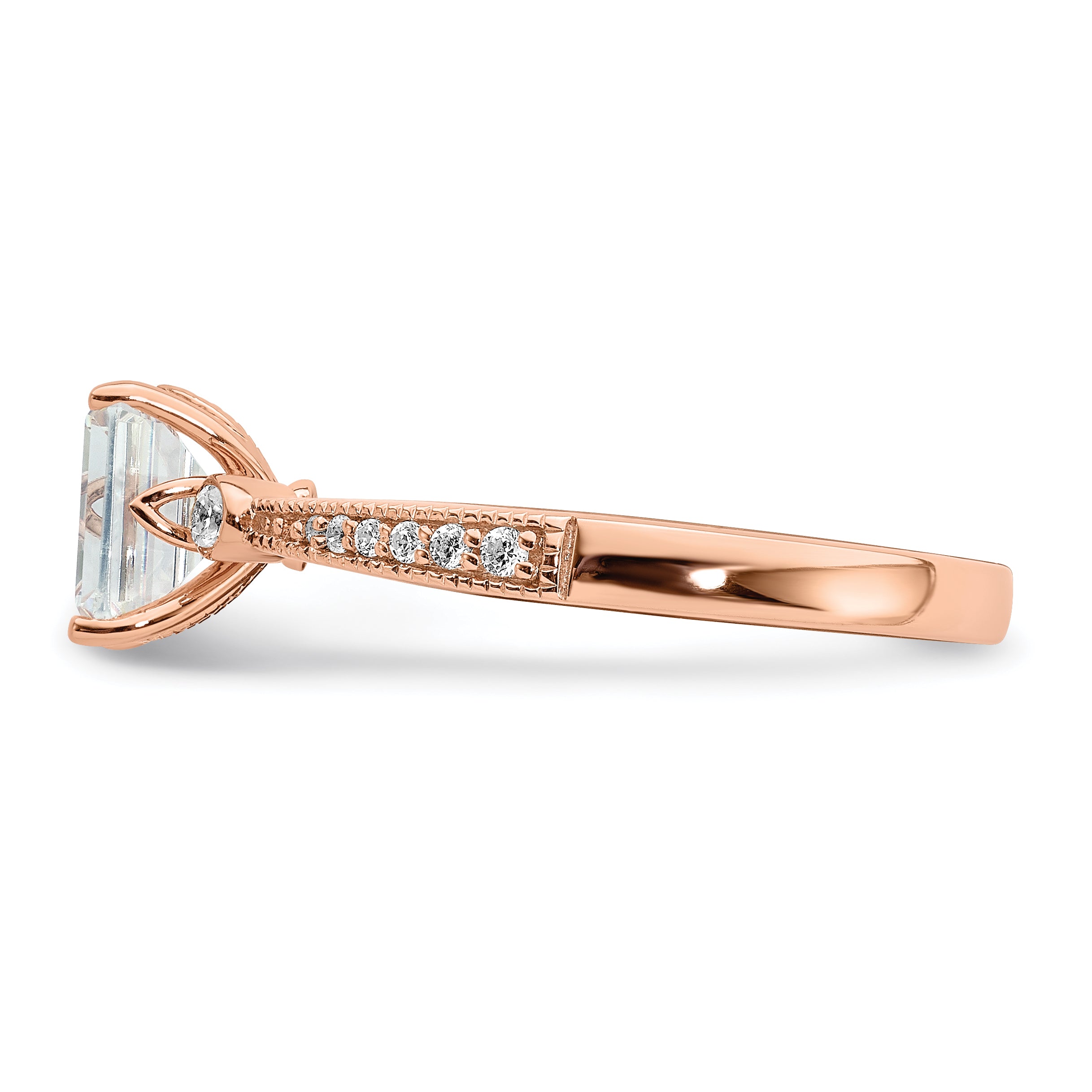 14K Rose Gold (Holds 1 Carat (6.9X5.2mm) Emerald Cut Center) 1/15 Diamond Semi Mount Engagement Ring