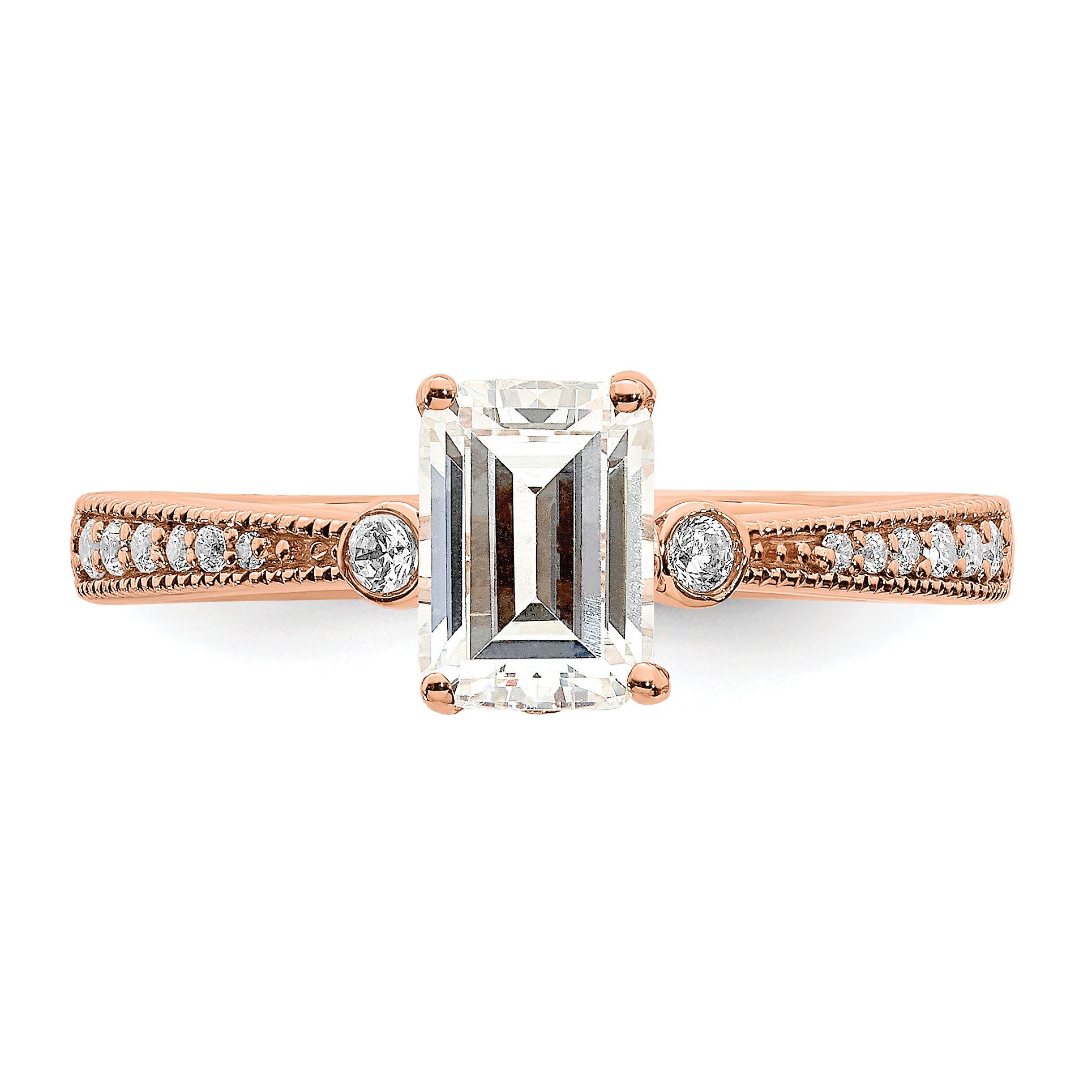 14K Rose Gold (Holds 1 Carat (6.9X5.2mm) Emerald Cut Center) 1/15 Diamond Semi Mount Engagement Ring