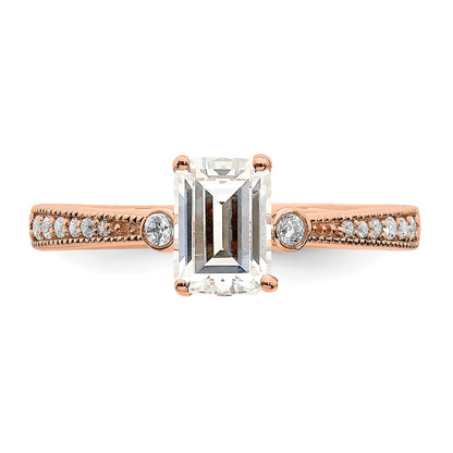 14K Rose Gold (Holds 1 Carat (6.9X5.2mm) Emerald Cut Center) 1/15 Diamond Semi Mount Engagement Ring