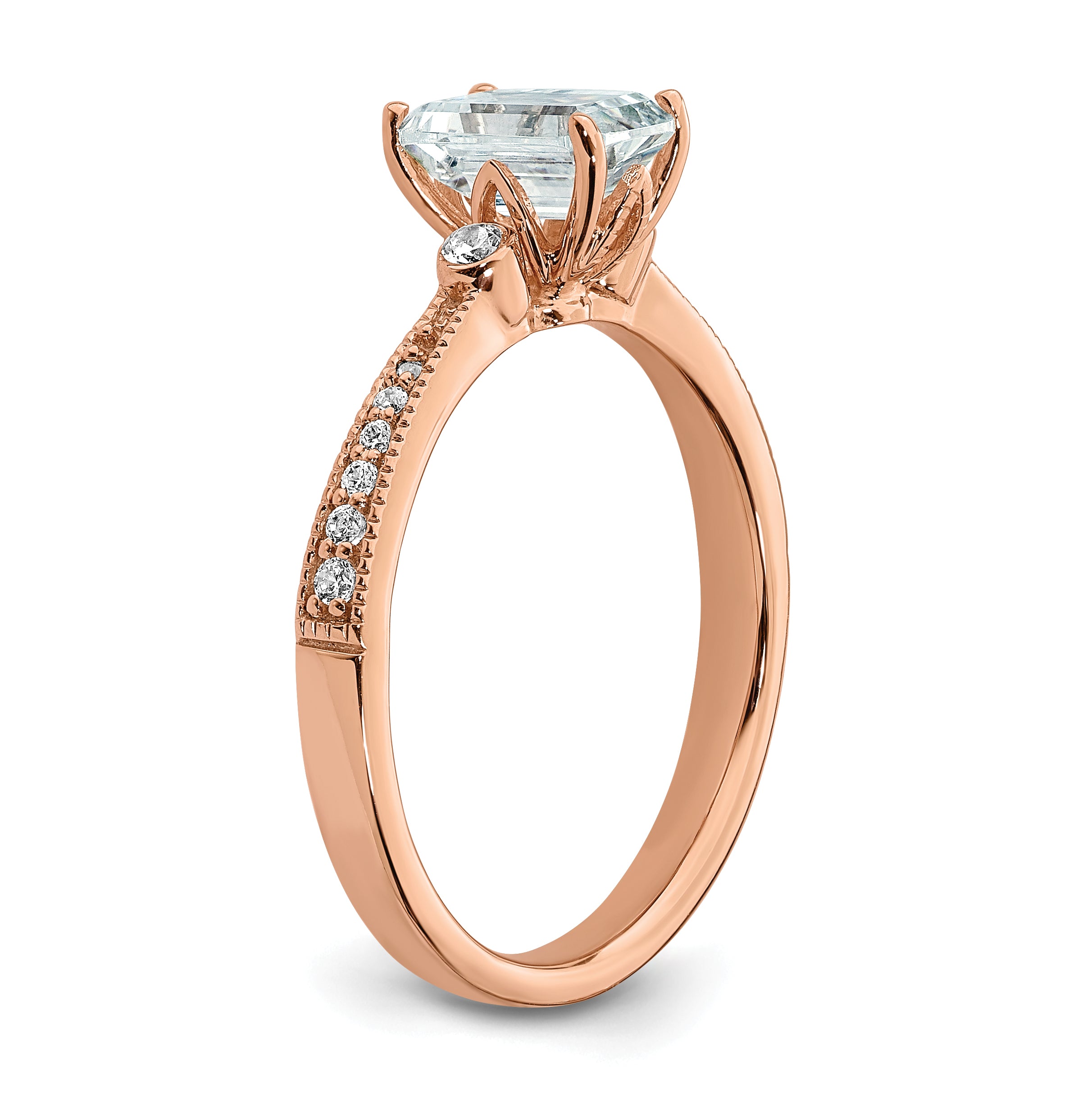 14K Rose Gold (Holds 1 Carat (6.9X5.2mm) Emerald Cut Center) 1/15 Diamond Semi Mount Engagement Ring