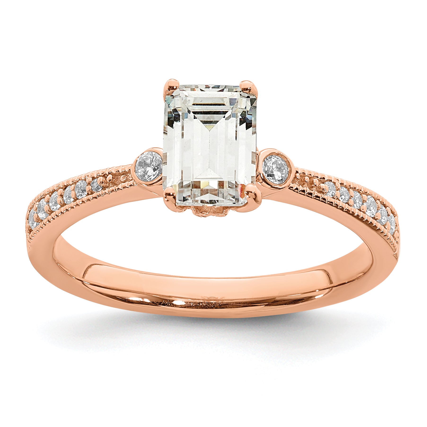 14K Rose Gold (Holds 1 Carat (6.9X5.2mm) Emerald Cut Center) 1/15 Diamond Semi Mount Engagement Ring