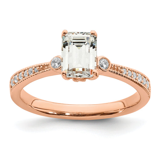 14K Rose Gold (Holds 1 Carat (6.9X5.2mm) Emerald Cut Center) 1/15 Diamond Semi Mount Engagement Ring