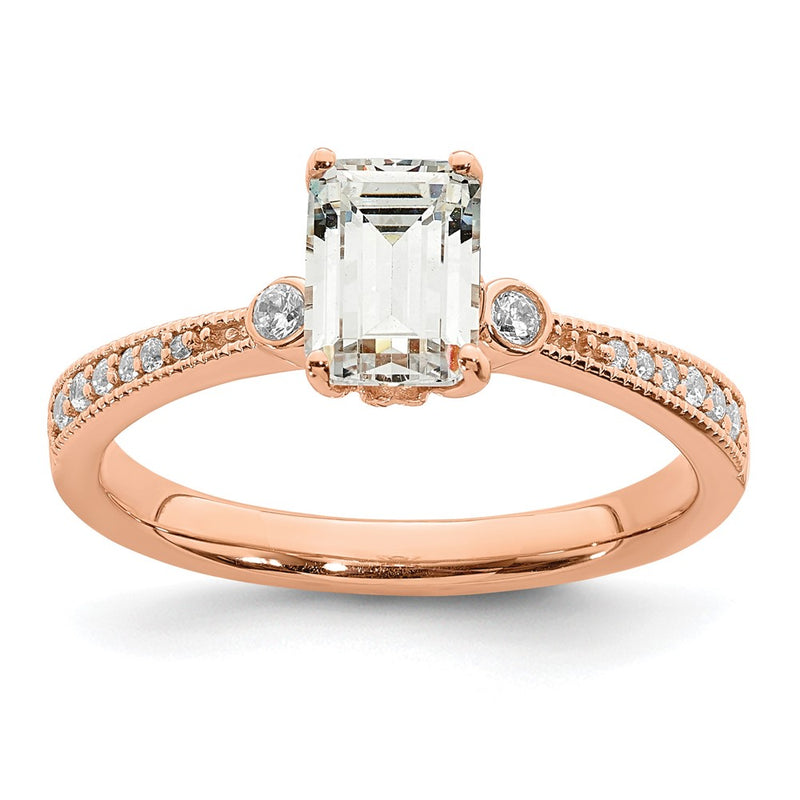 14K Rose Gold (Holds 1 Carat (6.9X5.2mm) Emerald Cut Center) 1/15 Diamond Semi Mount Engagement Ring
