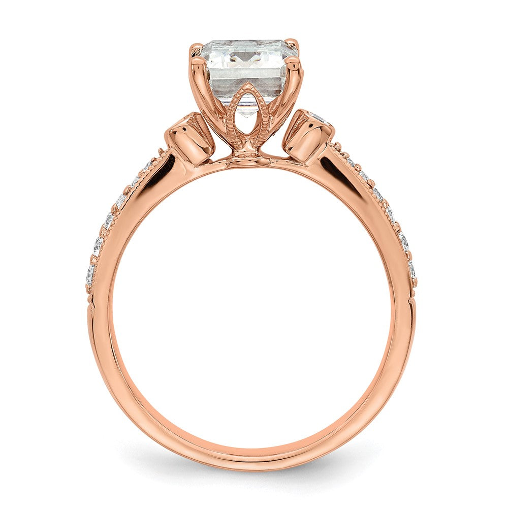 14K Rose Gold (Holds 2 carat (8.7x6.4mm) Emerald-cut Center) 1/5 carat Diamond Semi-Mount Engagement Ring