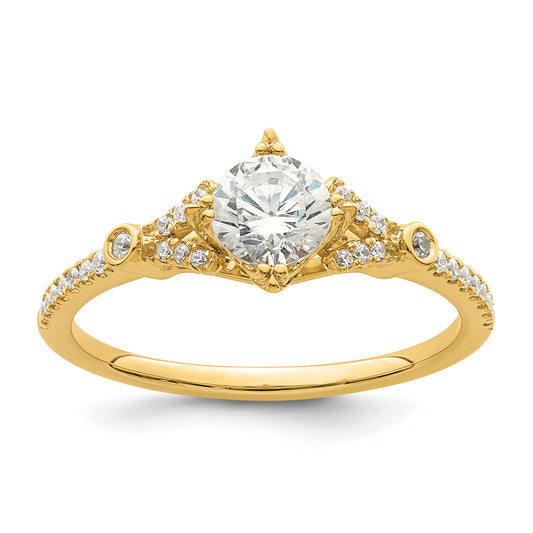 14K Yellow Gold (Holds 1/2 Carat (5.2mm) Round Center) 1/8 Diamond Semi Mount Engagement Ring