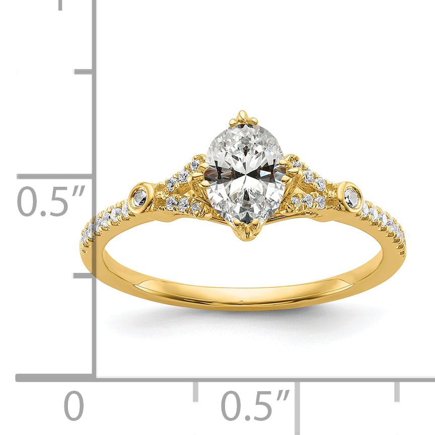 14K Yellow Gold (Holds 1 Carat (8.00X6.1mm) Oval Center) 1/8 Diamond Semi Mount Engagement Ring