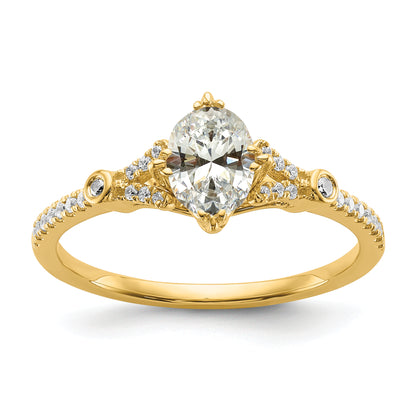14K Yellow Gold (Holds 1 Carat (8.00X6.1mm) Oval Center) 1/8 Diamond Semi Mount Engagement Ring