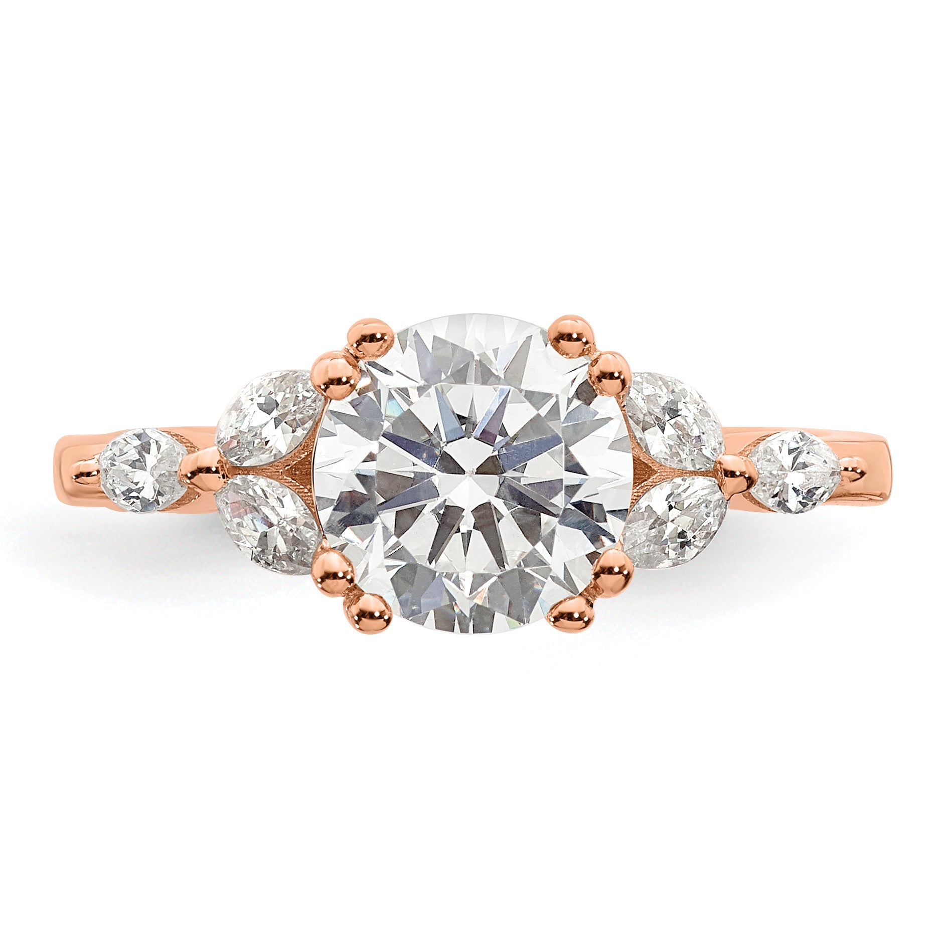 14K Rose Gold (Holds 1.5 Carat (7.5mm) Round Center) 1/5 Marquise Diamond Semi Mount Engagement Ring