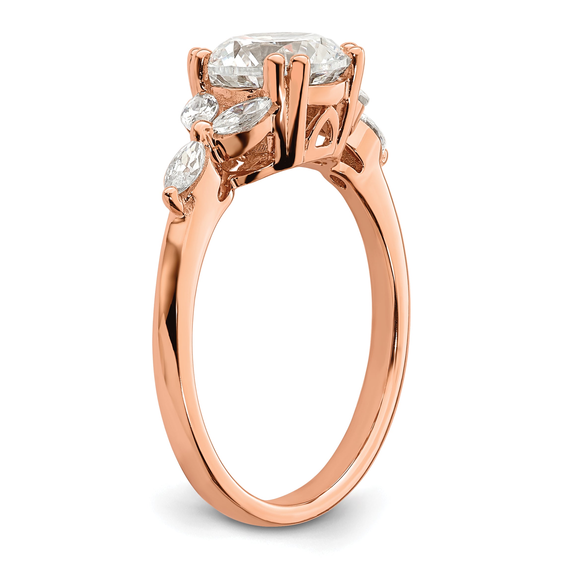 14K Rose Gold (Holds 1.5 Carat (7.5mm) Round Center) 1/5 Marquise Diamond Semi Mount Engagement Ring