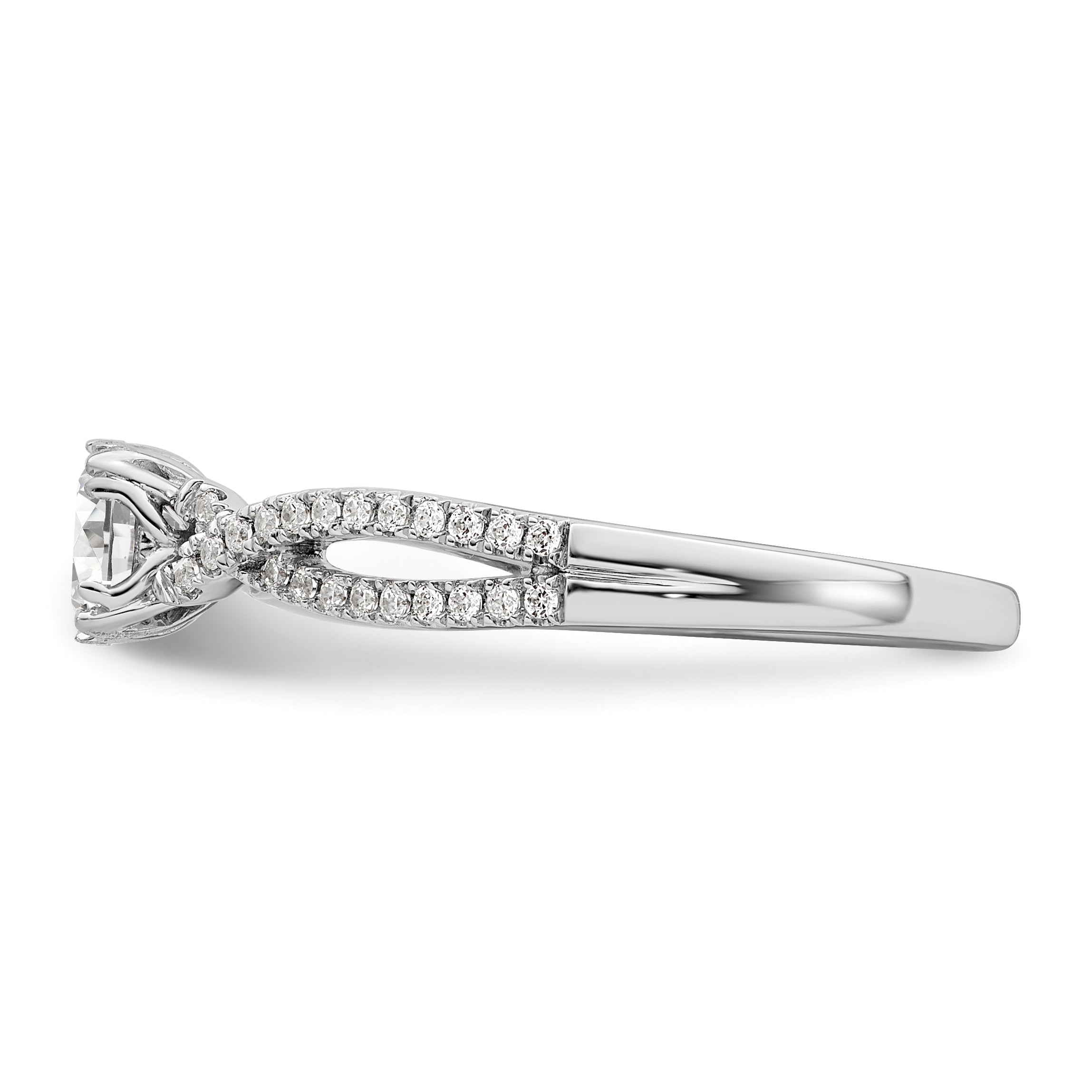 14K White Gold Criss Cross (Holds 1/2 Carat (5.2mm) Round Center) 1/6 Diamond Semi Mount Engagement Ring