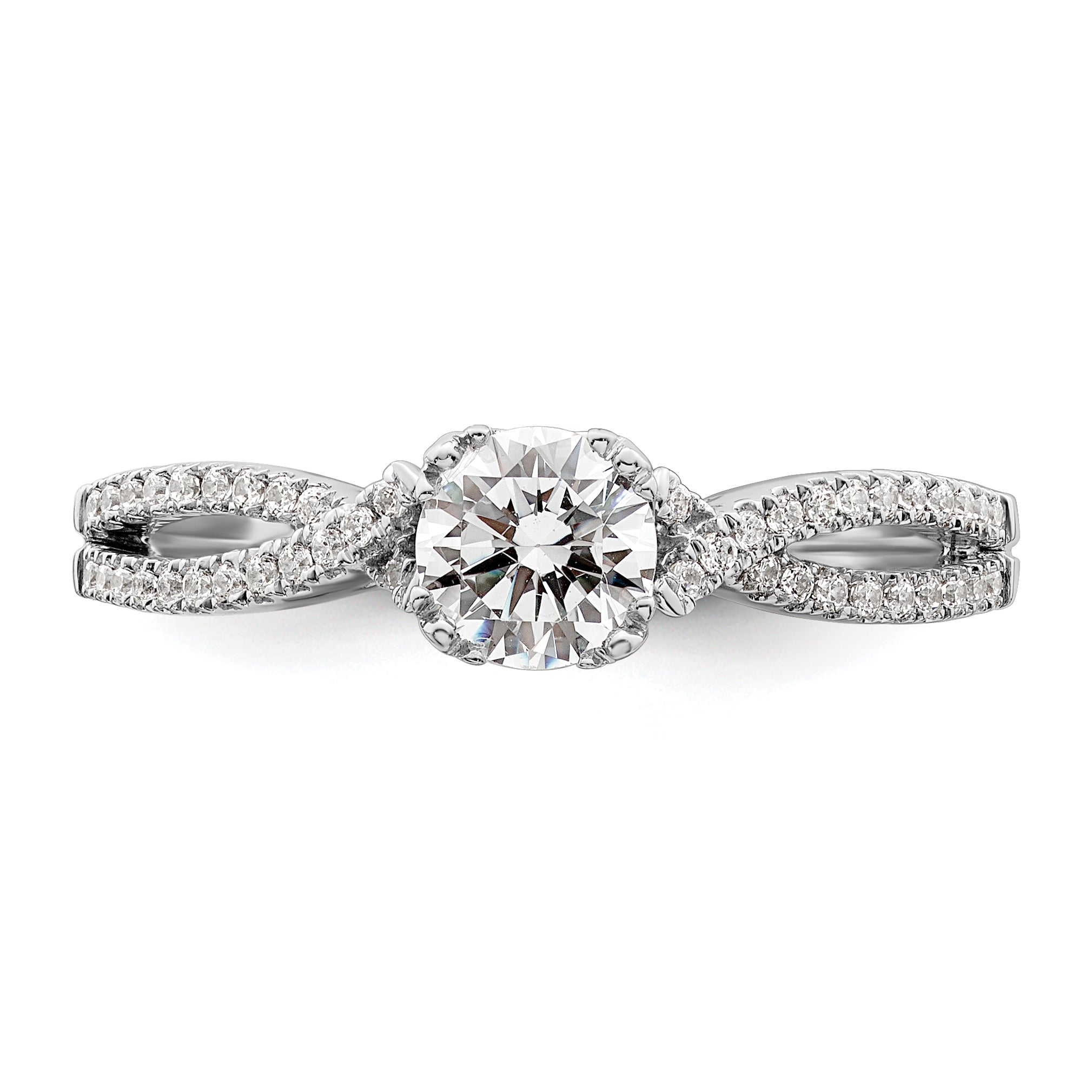14K White Gold Criss Cross (Holds 1/2 Carat (5.2mm) Round Center) 1/6 Diamond Semi Mount Engagement Ring