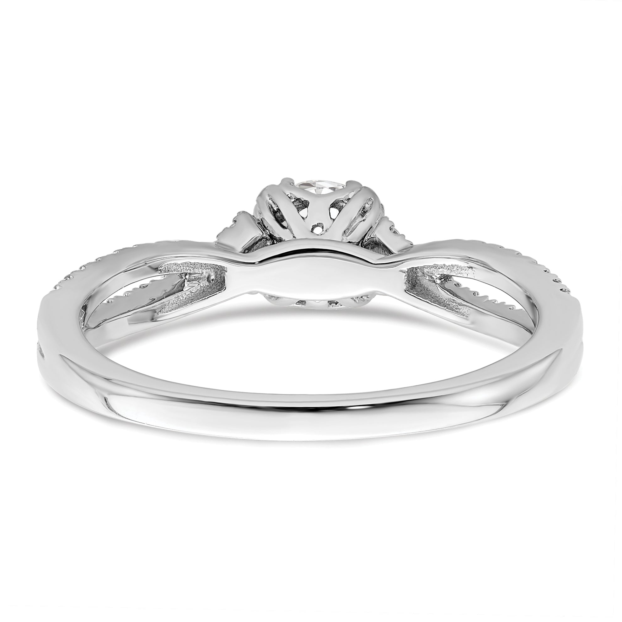 14K White Gold Criss Cross (Holds 1/2 Carat (5.2mm) Round Center) 1/6 Diamond Semi Mount Engagement Ring