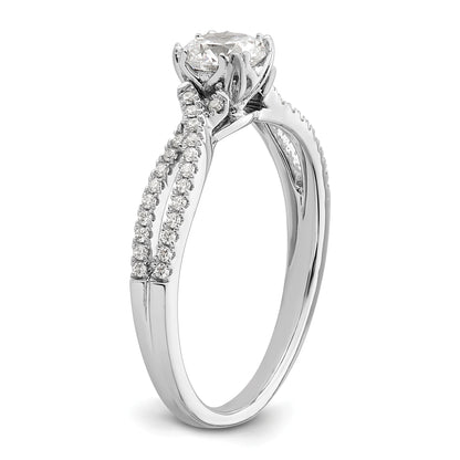 14K White Gold Criss Cross (Holds 1/2 Carat (5.2mm) Round Center) 1/6 Diamond Semi Mount Engagement Ring
