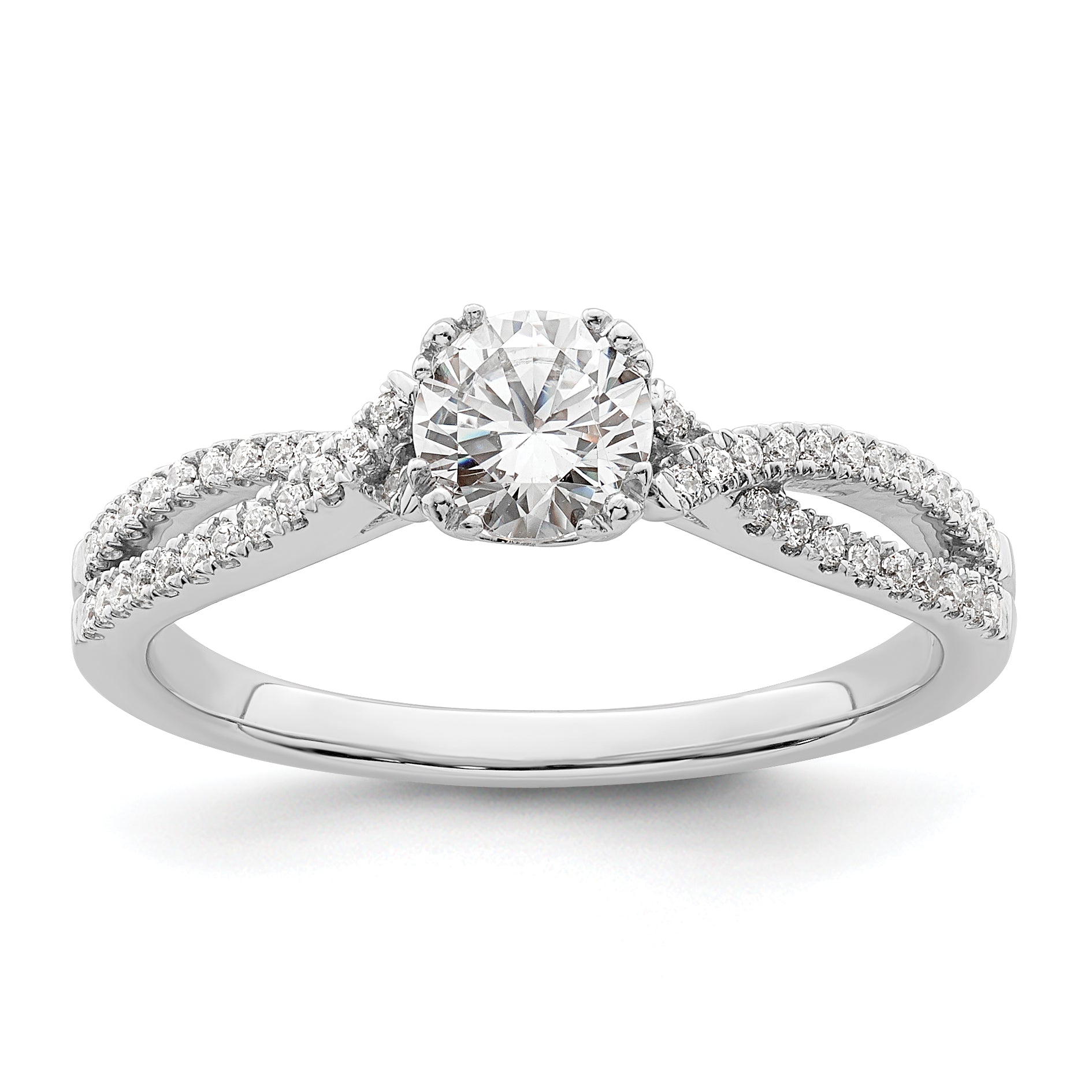 14K White Gold Criss Cross (Holds 1/2 Carat (5.2mm) Round Center) 1/6 Diamond Semi Mount Engagement Ring