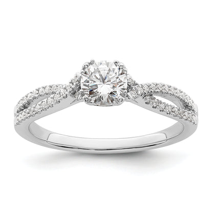 14K White Gold Criss Cross (Holds 1/2 Carat (5.2mm) Round Center) 1/6 Diamond Semi Mount Engagement Ring