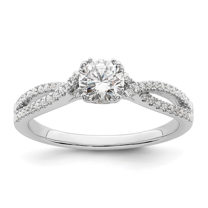 14K White Gold Criss Cross (Holds 1/2 Carat (5.2mm) Round Center) 1/6 Diamond Semi Mount Engagement Ring