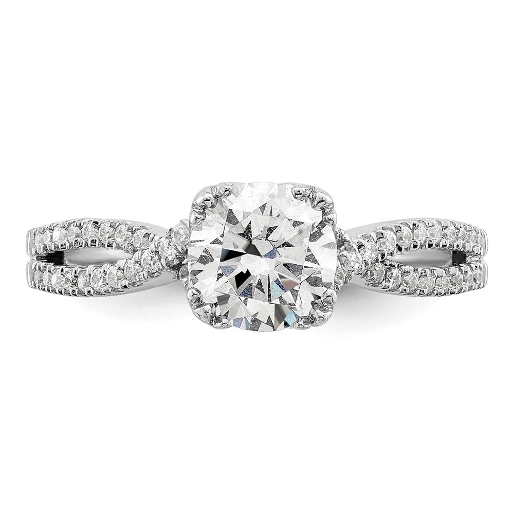 14K White Gold Criss-Cross (Holds 1 carat (6.5mm) Round Center) 1/5 carat Diamond Semi-Mount Engagement Ring