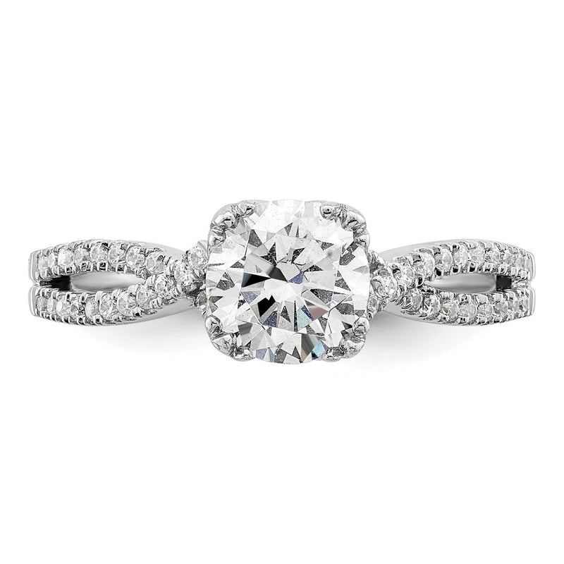 14K White Gold Criss-Cross (Holds 1 carat (6.5mm) Round Center) 1/5 carat Diamond Semi-Mount Engagement Ring